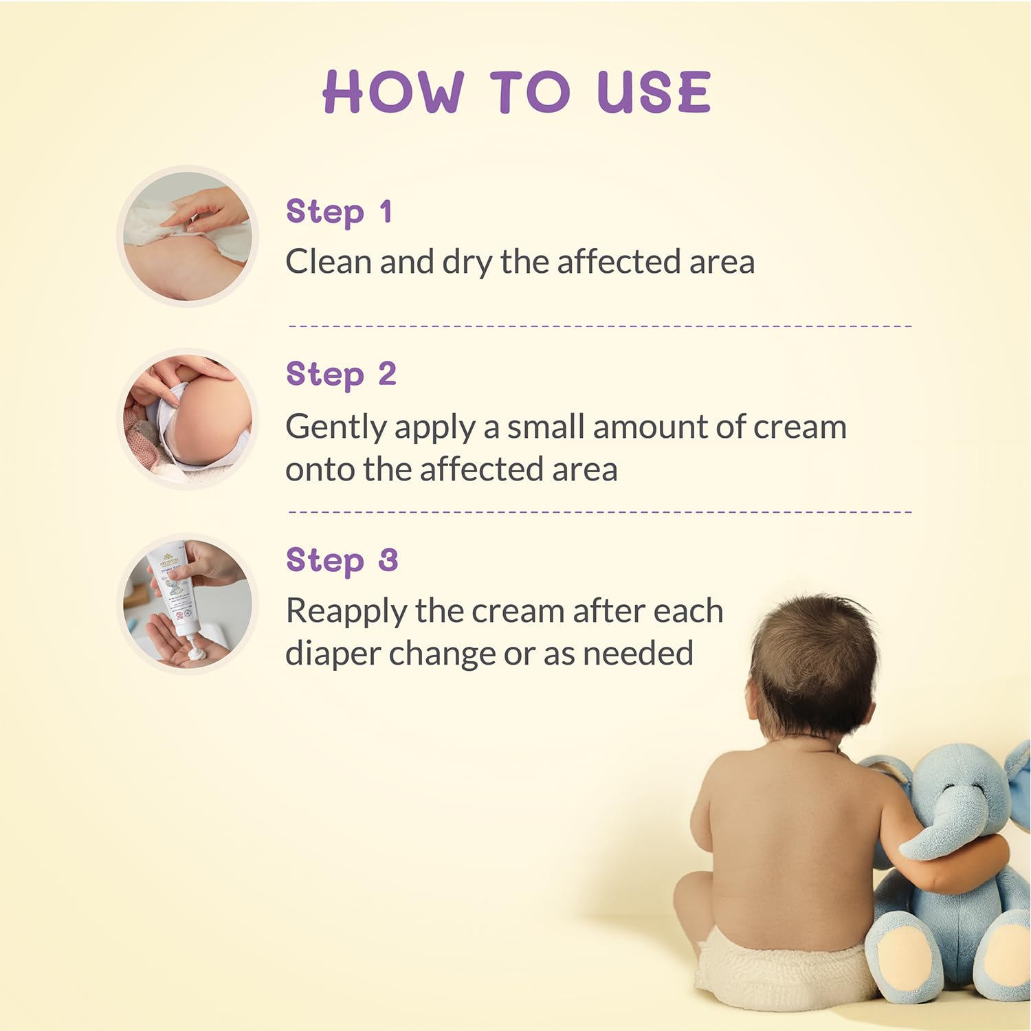 AreoVeda Diaper Rash Cream (50 gm), Suitable for newborns & babies, 15% Zinc Oxide, Prevents & Soothes Rashes from Day 1, Relieves Itchiness & Discomfort