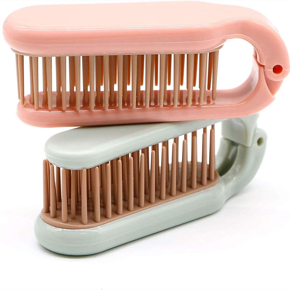2Pcs Folding Hair Brush Hair Comb Portable Mini Massage Hair Brush Anti-Static Anti-knot for Women & Girls Size for Handbag (dark)