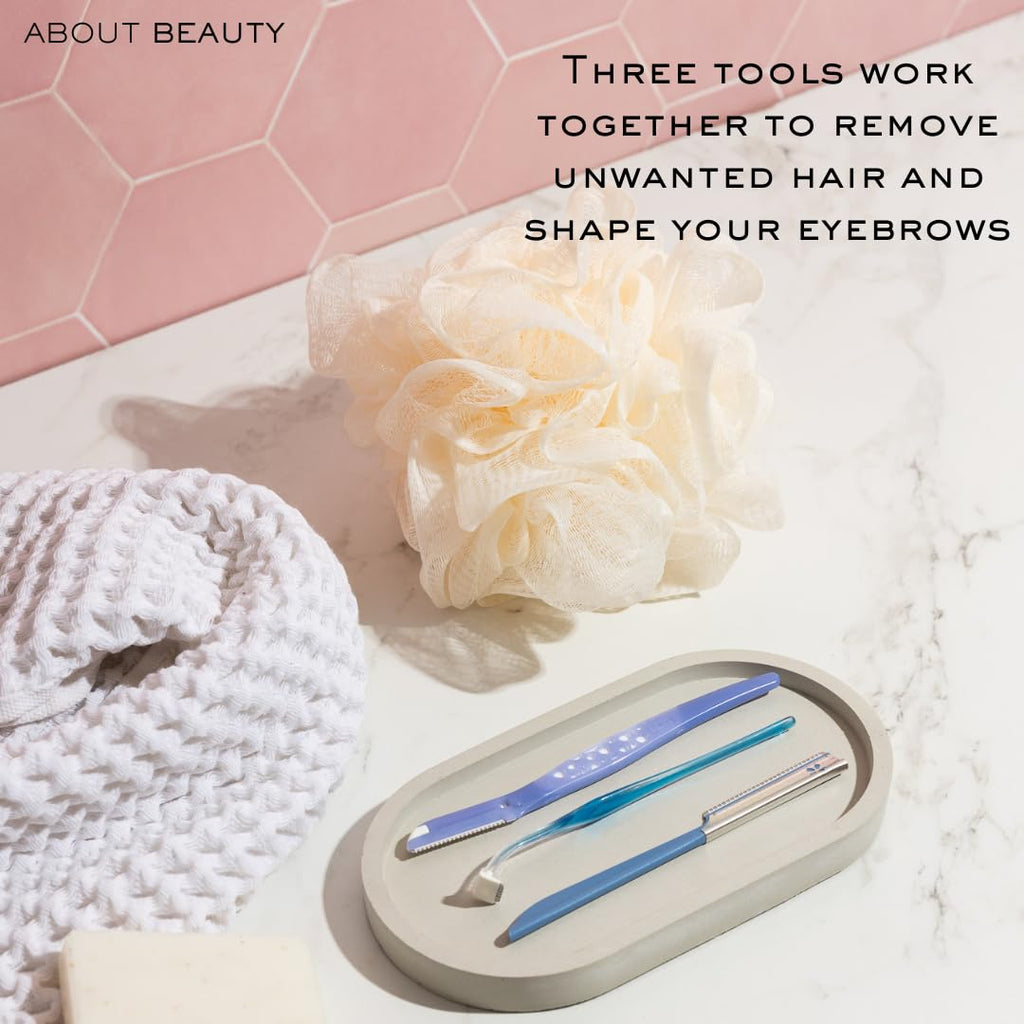 About Face Ultimate Complete Facial Perfecting Kit - 3 Beauty Groomers for Hair Removal, Ideal for Shaving, Exfoliating, Dermaplaning and Brow Shaping, Japanese Steel Gently Removes Facial Hair