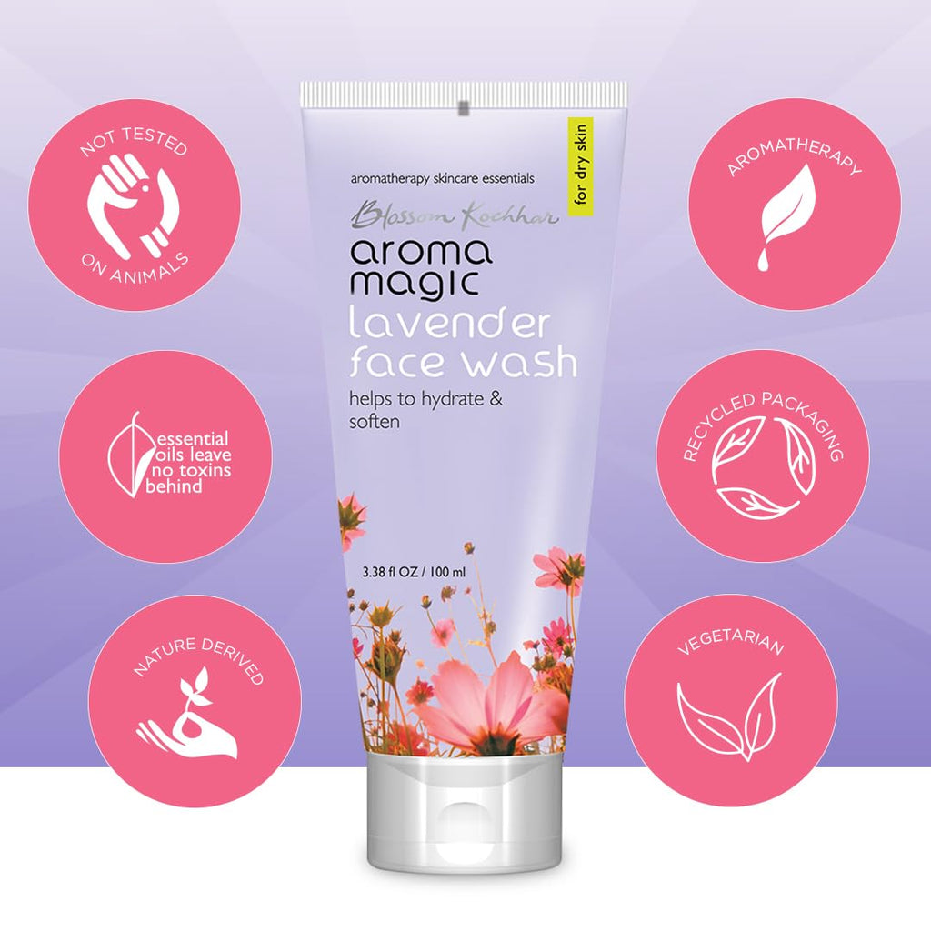 Aroma Magic Lavender Face Wash | Hydrates & Softens Skin | with Orange Extracts & Rose Essential Oil | Dry Skin 100ml Pack of 1