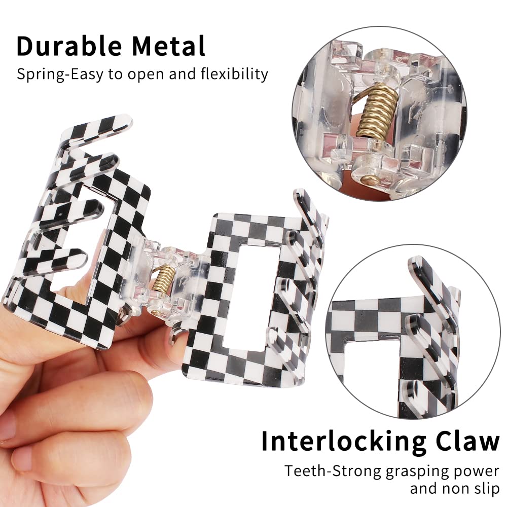Ahoney 4 Pack Checkered Hair Claw Clips for Thin Hair Y2k Hair Accessories 2" Small Hair Clips for Thick Hair Cute Hair Clips for Women Girls