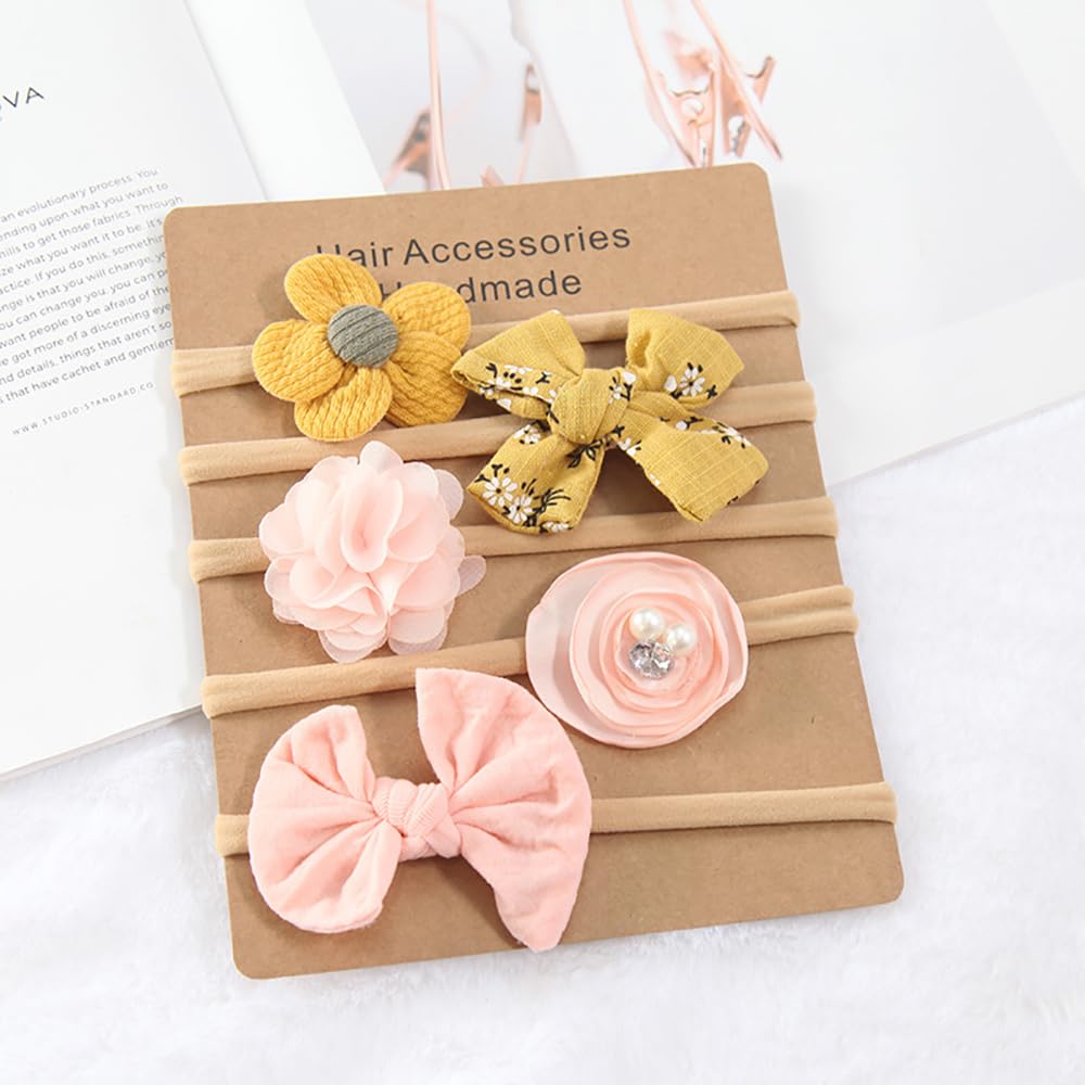 Anzailala Baby Hair Band 5 Pcs Hairband For Baby Girl Flower Hairband For New Born Baby Girl 0-6 Months, Multicolor