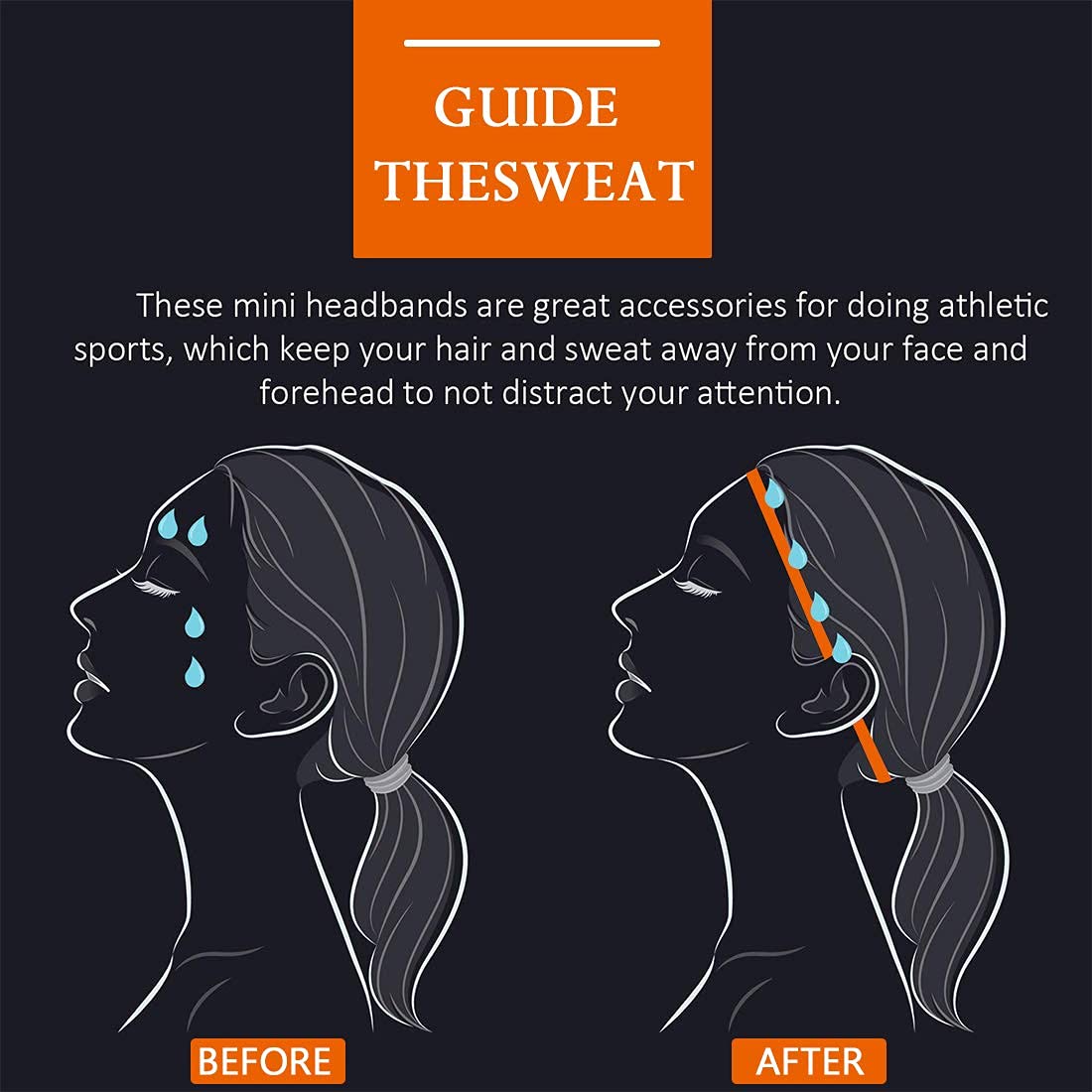 4 Pieces Wide Non-Slip Elastic Sports Headbands - Athletic Skinny Hair Headband for Women, Men, Boys, Girls - Silicone Grip Hairband Mini Stylish Sweat Band - Stays in Place & Great for Working Out