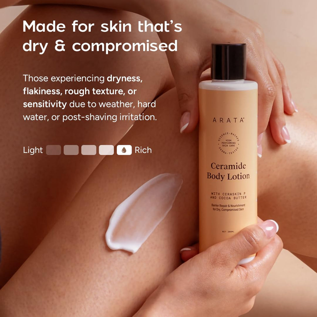 Arata Ceramide Body Lotion for Winter Dry Skin | Exfoliates Dead Skin | Non-Greasy Formula with Long-Lasting Hydration | Deep Nourishment with Shea Butter & Cocoa Butter | For Men & Women (200ml)