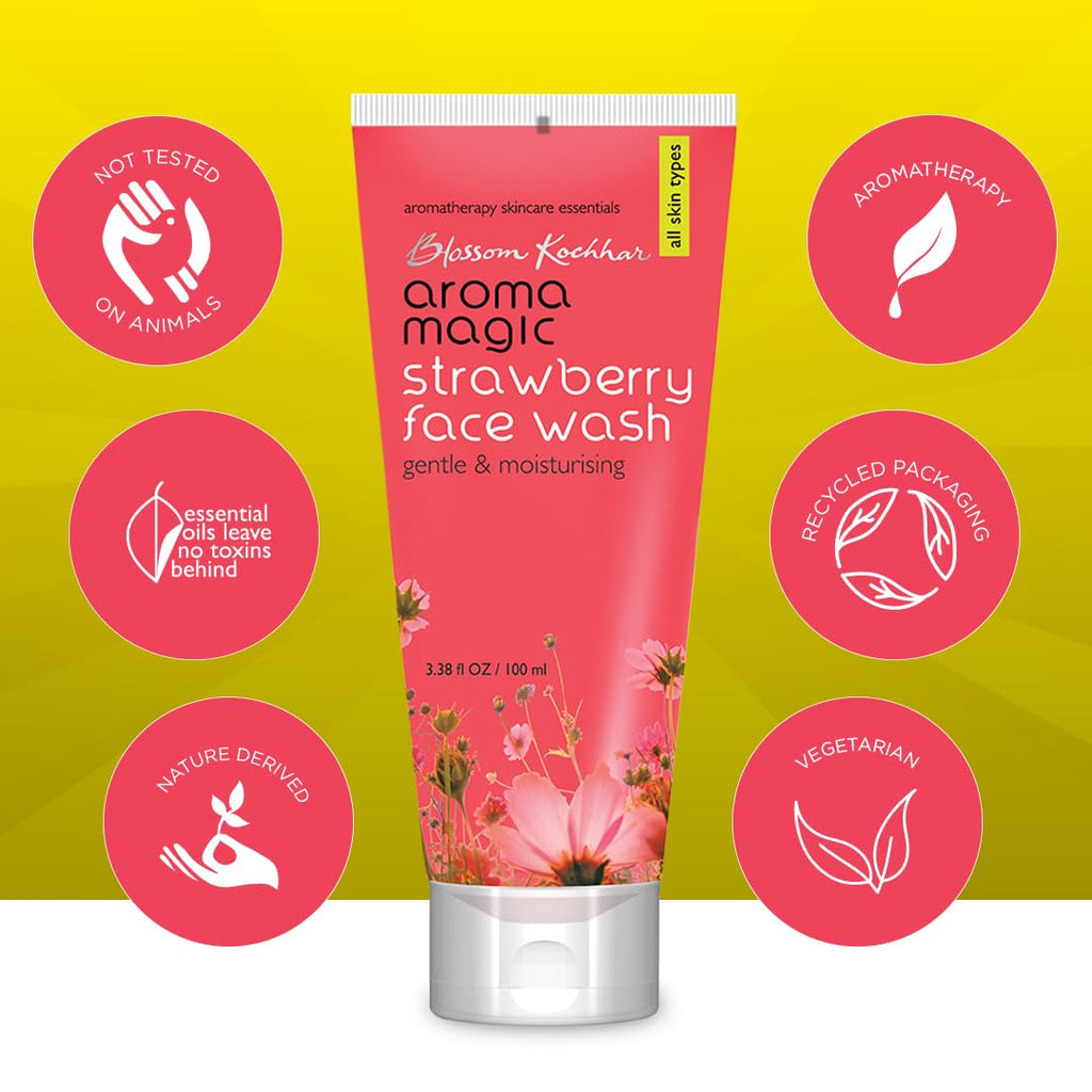 Aroma Magic Moisturizing Strawberry Face Wash | with Aloe Vera Extract & Ylang Ylang Essential Oil | All Skin - 100 ml | For men & women | Pack of 1
