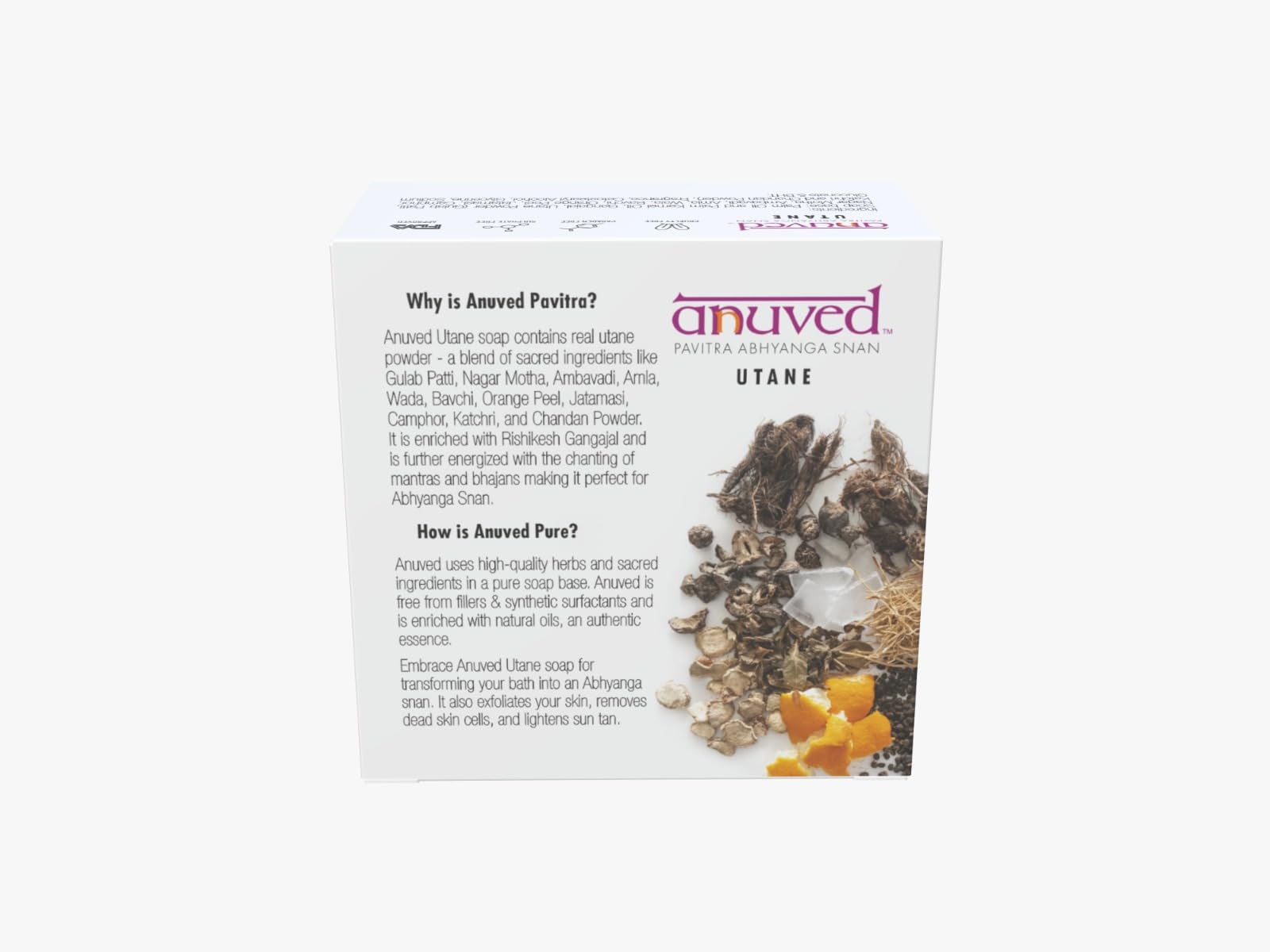 Anuved Utane (Ubtan) Natural Scrub Soap | Pack of 6 | 125gm Each | Enriched with 15 Exotic Indian Herbs & Rishikesh Gangajal | Herbal Soap for Face & Bath | Soft & Glowing Skin | Tan Removal Soap