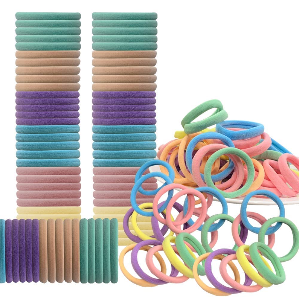 120PCS Large 6 Colors Hair Ties,Cotton Seamless Ponytail Holders,Women No Damage Elastic Hair Bands for Thick Hair,Girls Hair Accessories