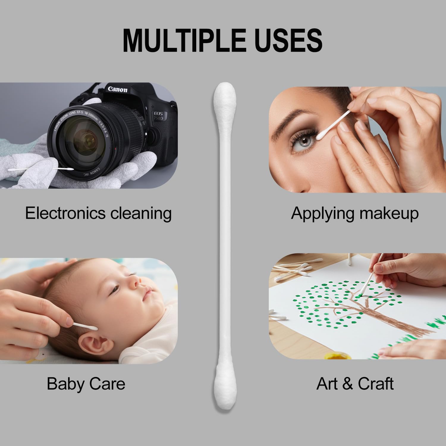 2ools Cotton Buds, Gentle Cotton Swabs for Personal Hygiene and Beauty - 200 Sticks (400 Swabs)