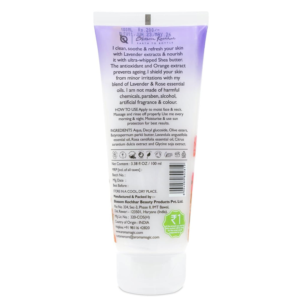 Aroma Magic Lavender Face Wash | Hydrates & Softens Skin | with Orange Extracts & Rose Essential Oil | Dry Skin 100ml | Pack Of 1