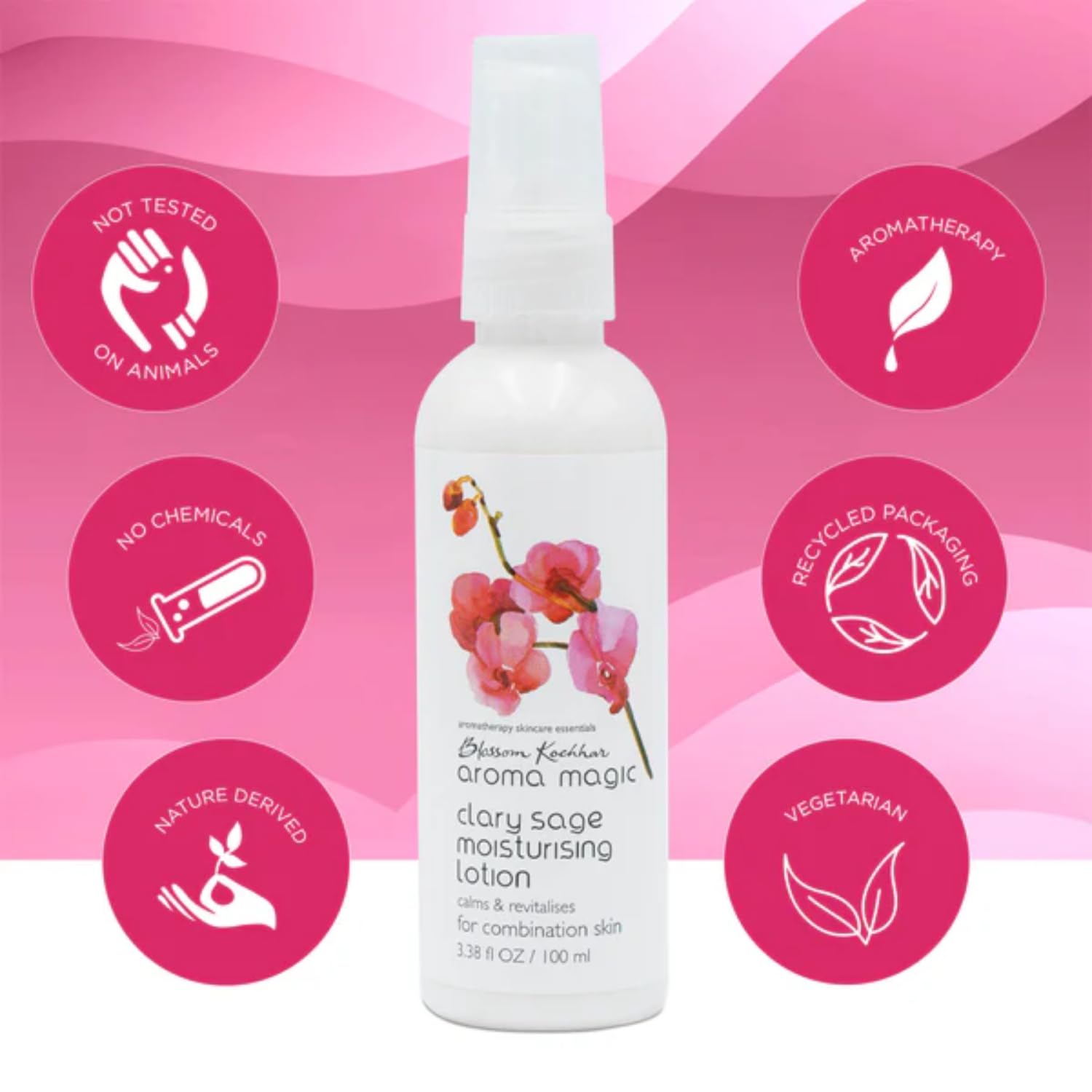 Aroma Magic Clary Sage Moisturising Lotion | Moisturizes, nourishes & revitalizes skin| Kokum butter, olive oil, lemongrass extracts, rosewood essential oils| for Combination Skin - 100ml