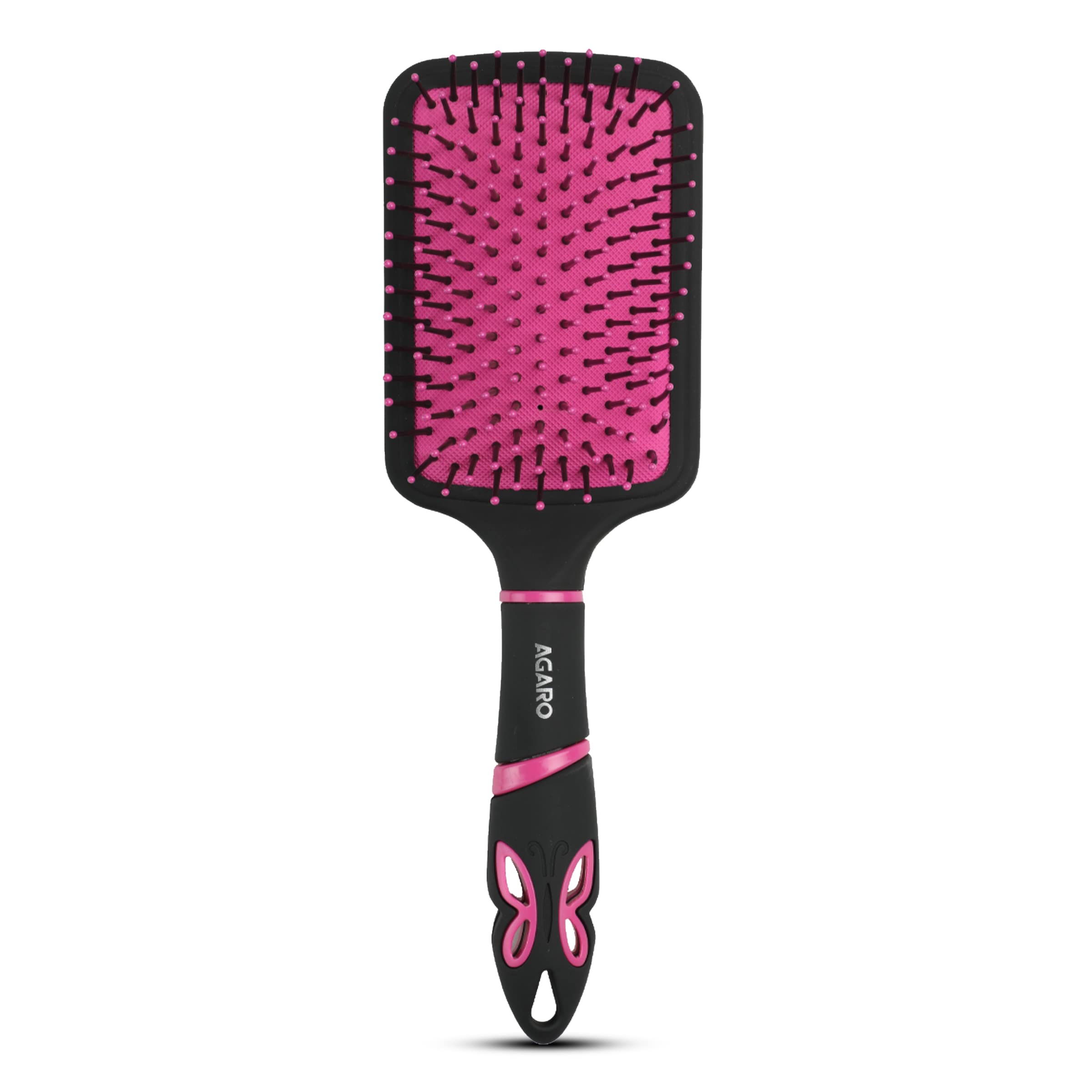 AGARO Delight Paddle Hair Brush with Strong & Flexible Nylon Bristles having Anti-static Ball Tips, For Grooming, Straightening, Smoothing, Detangling Hair, Ideal for Men &Women, Black & Pink