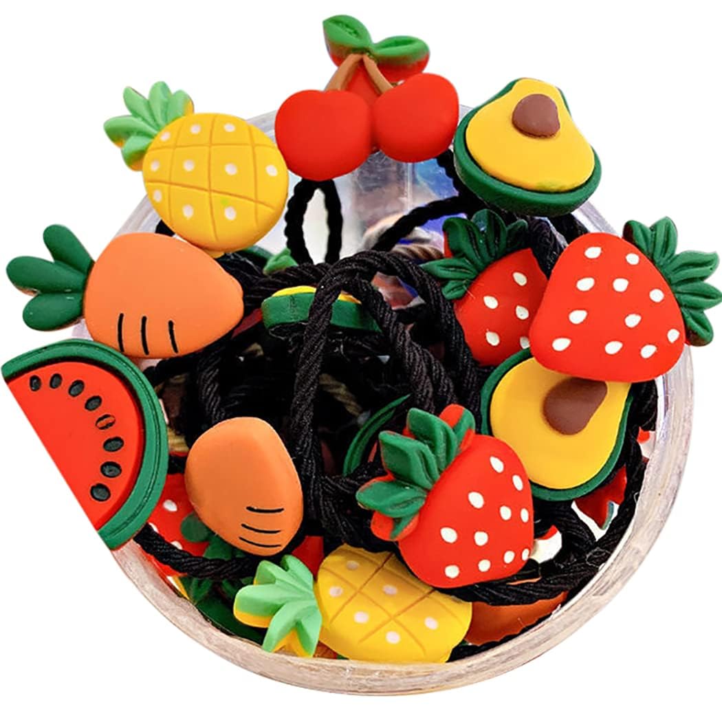 Lot de 30 élastiques à cheveux pour enfants, jolis, avec motifs de bonbons, fruits frais et animaux (animaux et fruits).