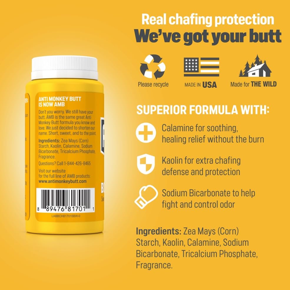 Anti Monkey Butt Travel-Size Body Powder with Calamine - Talc-Free Sweat, Odor, & Friction Relief - Chafing Protection for Active Lifestyles - 1.5 oz - Pack of 12