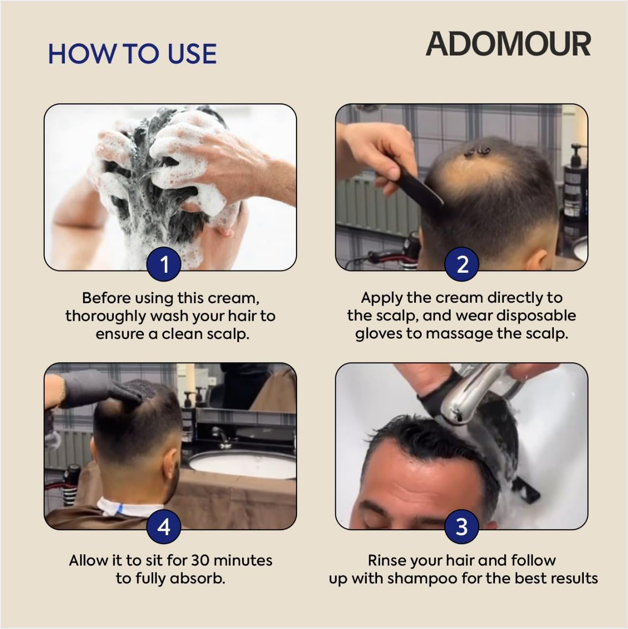 ADOMOUR Hair & Scalp Concealer Cream, 50ml | Covers Grey Roots & Bald Spots Instantly | Sweat Resistant & Stain Proof 24 Hour Formula | Professional & Natural Looking Hair Coverage | For Men & Women