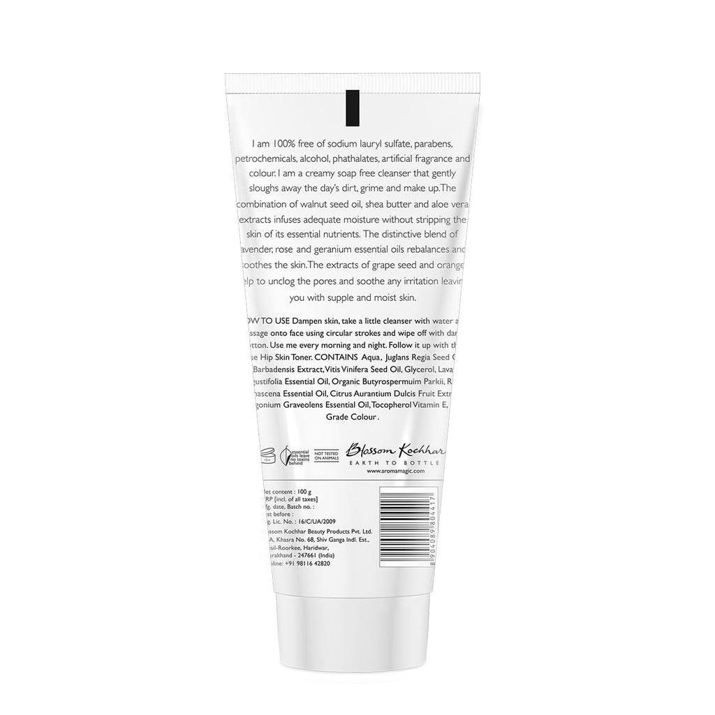 Aroma Magic Aloe Vera Cleanser | deeply cleanses & Rejuvenates skin while unclogging pores with Persian walnut seed, Damask rose essential oils, orange blossom extracts | For Dry Skin - 100 gm