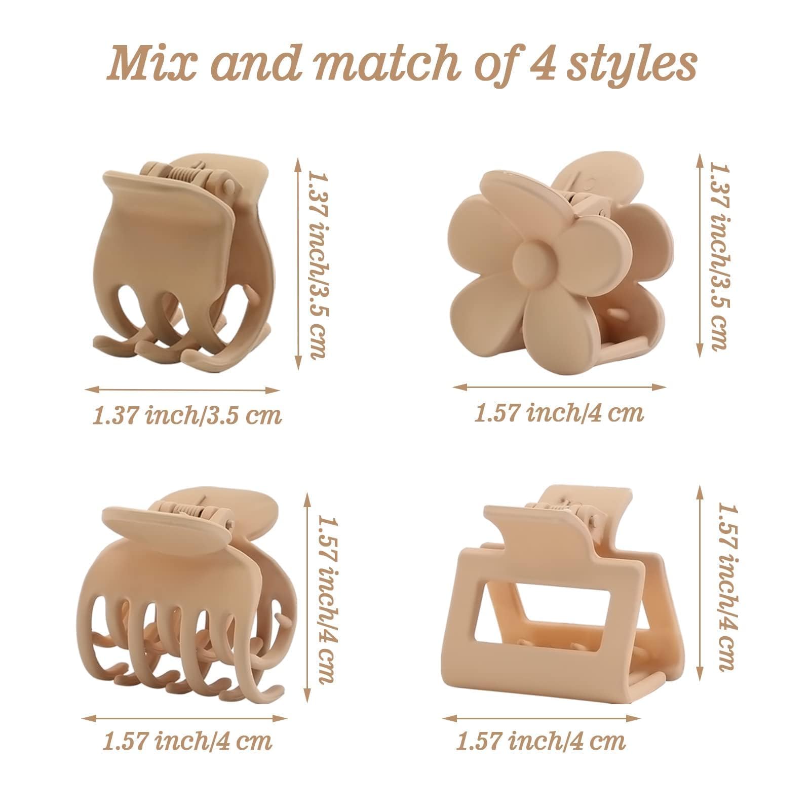 16 PCS Small Hair Clips for Women & Girls, Durable Matte Claw Clips for Thin Hair, Strong Hold NonSlip Medium Hair Claw Clips, Mini Hair Clips, Cute Hair Accessories, 4 Shapes Gifts Holiday
