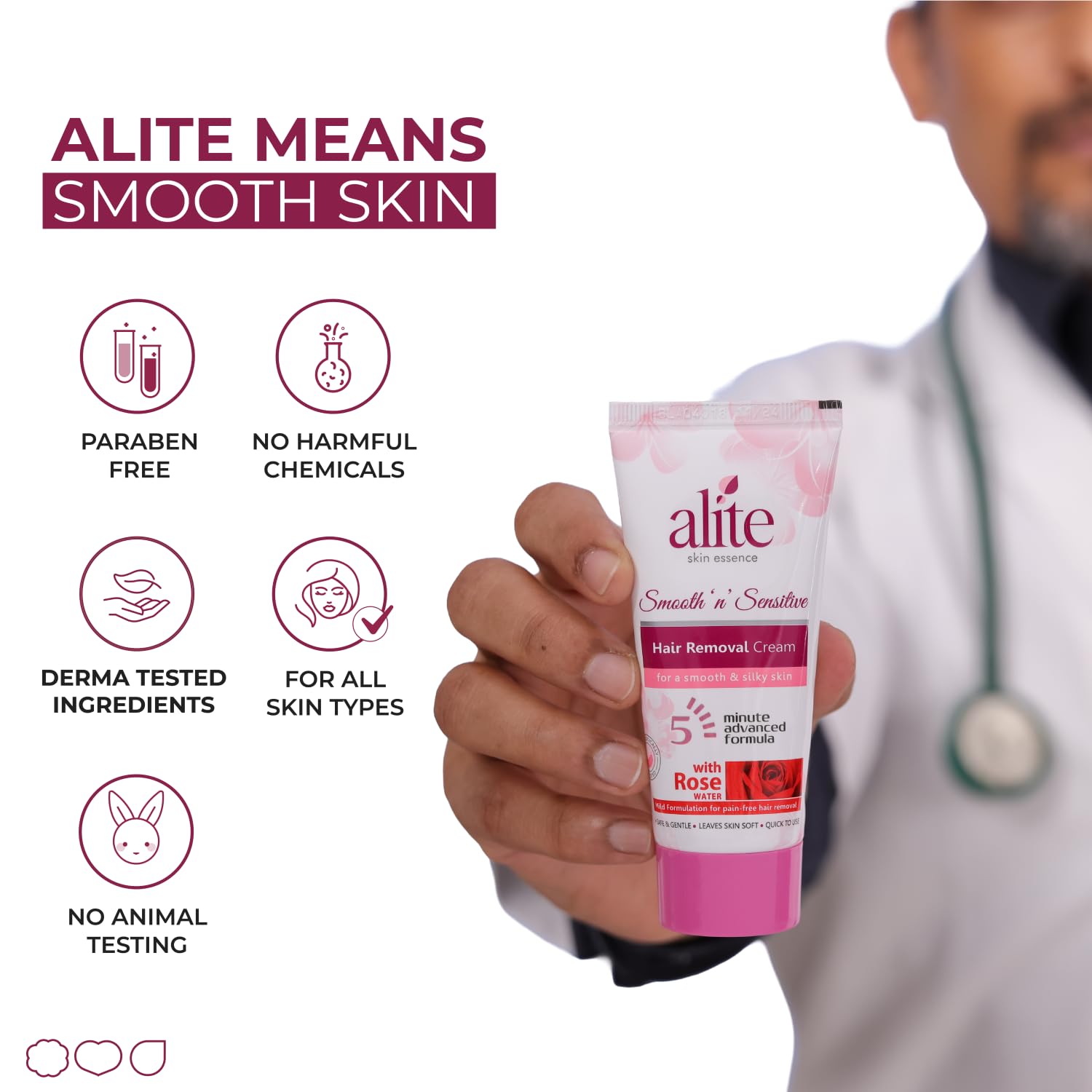 Alite Hair Removal Cream for Women| Painless & Hair Removal | Smooth, Nourished Skin | Enriched with Rose Water, Natural Butter & Aloe Vera Pack of 4 (60g each)