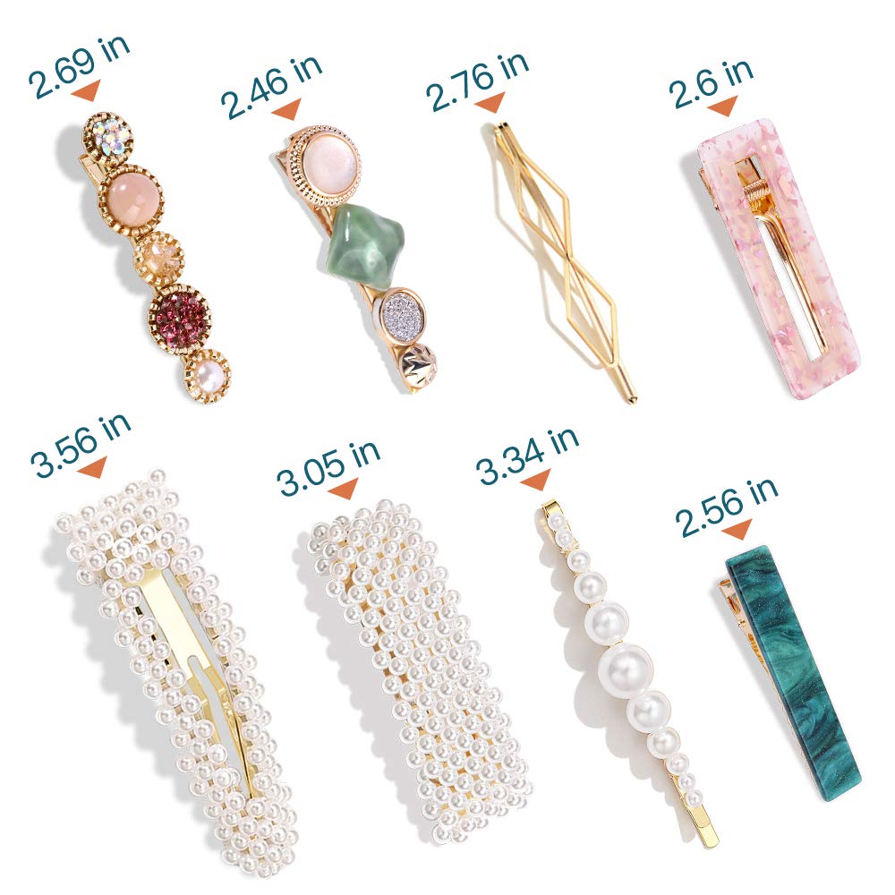 28 PCS Hingwah Pearls and Acrylic Resin Hair Clips, Handmade Hair Barrettes, Marble Alligator bobby pins, Glitter Crystal Geometric Hairpin, Elegant Gold Hair Accessories, Gifts for Women Girls