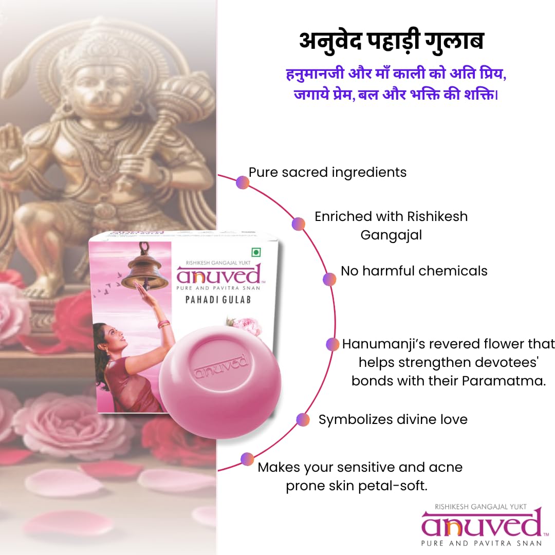 Anuved Fragrance Combo | Pack of 3 | 125 Grams Each | Herbal Soaps Kewda, Astagandha, Pahadi Gulab for Refreshing & Revitalizing, Paraben Free, Cruelty Free