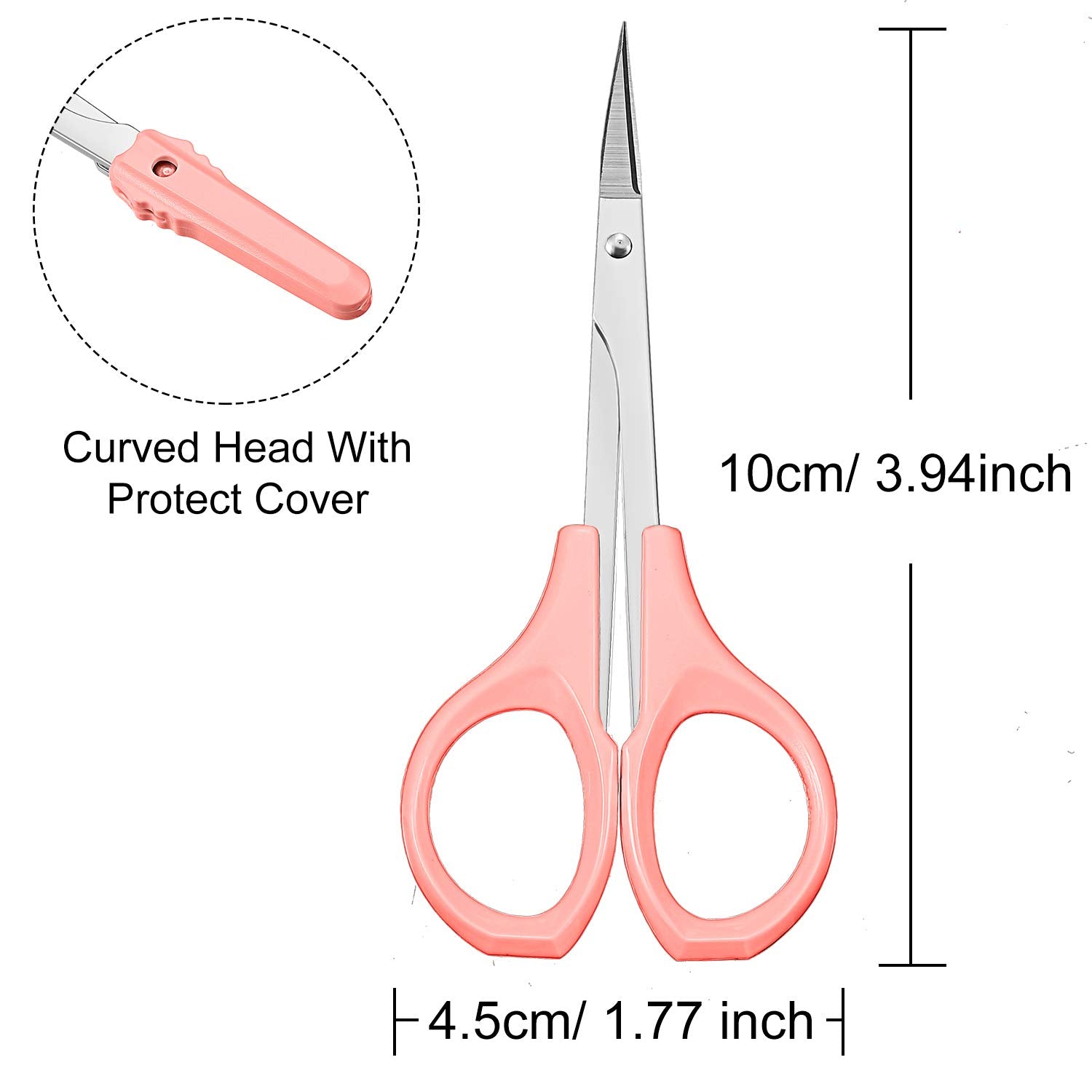 2 Pack Small Scissors 4 Inch Curved Eyebrow Beauty Stainless Steel Trimming Scissors for Eyelash Facial Nose Hair(Pink)