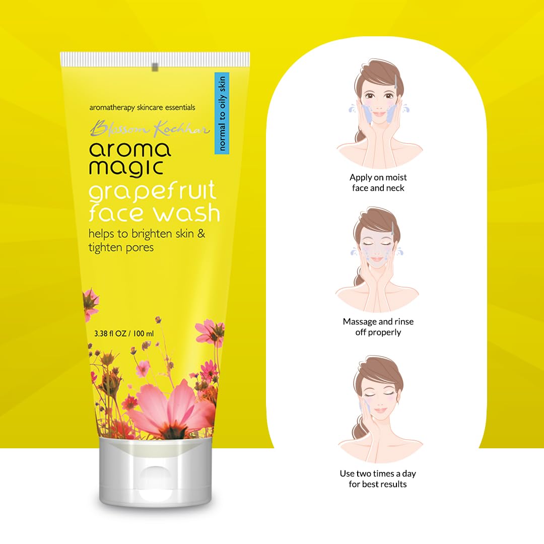Aroma Magic Grapefruit Face Wash for Brightening & Pore tightening | with Lemon & Aloevera Extracts | Normal to Oily Skin | 100 ml | (Pack of 2)