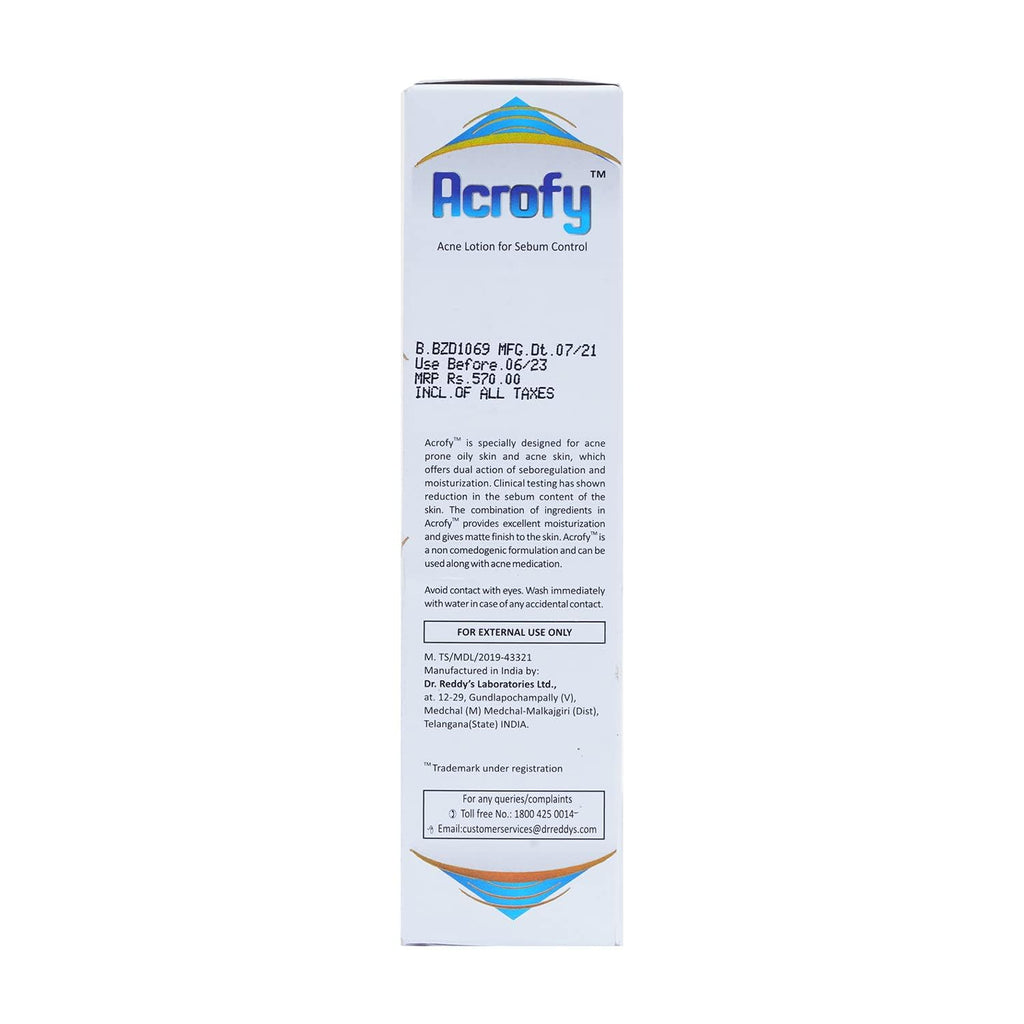 Acrofy, Crème Hydratante pour Peaux à Tendance Acnéique, Formule Sébum Réduit les Rougeurs, Sans Huile, Effet Mat, Hydratation 24h, 50g