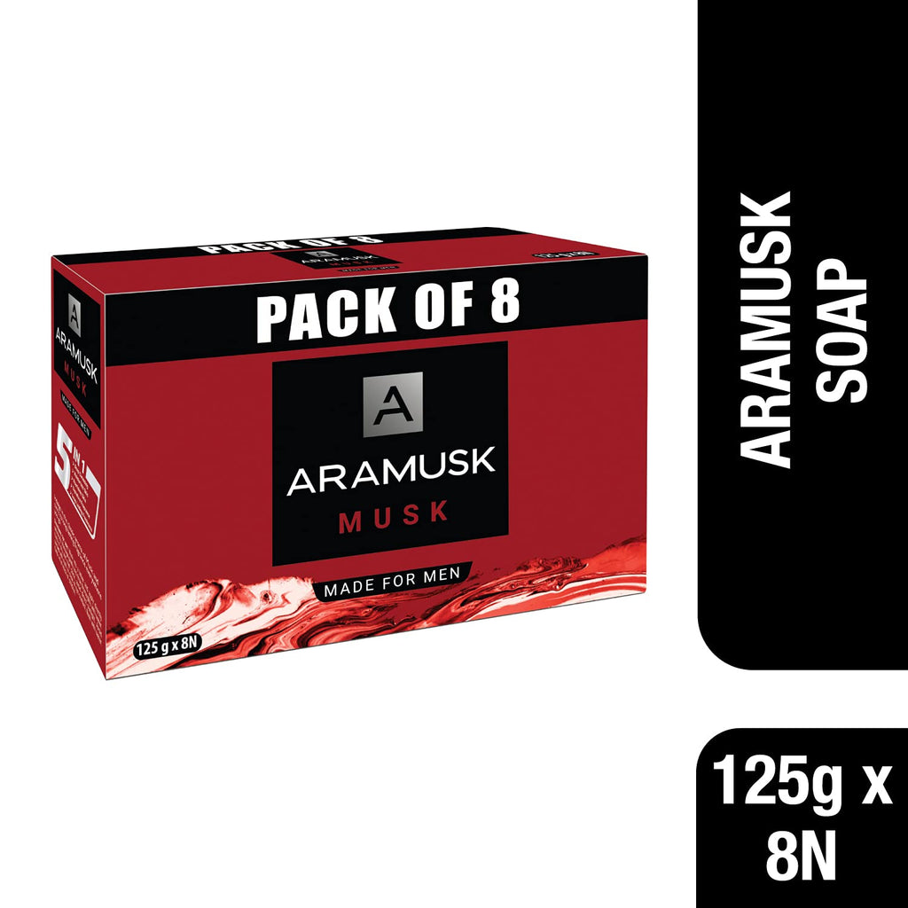 Aramusk Musk Soap for Men| Classic Musk Fragrance| Moisturising Bathing Soap Bar| Lasting Freshness & Nourishment| 125g (Pack of 16)