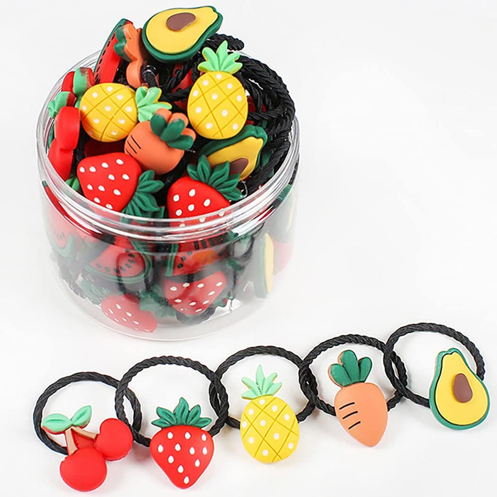 Lot de 30 élastiques à cheveux pour enfants, jolis, avec motifs de bonbons, fruits frais et animaux (animaux et fruits).