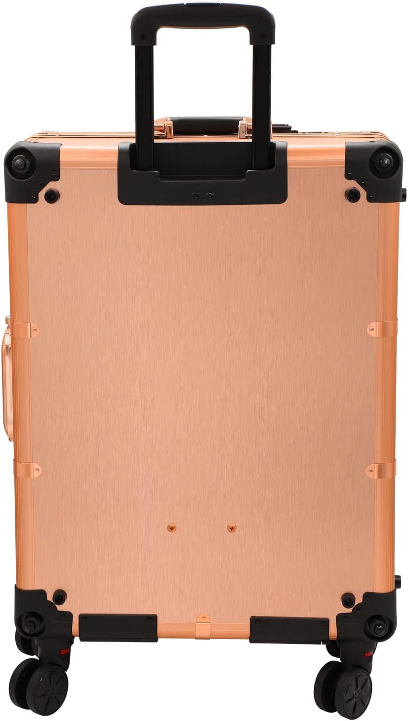 Adson Rolling Makeup Trolley Makeup Box Case Train Vanity Case Storage Hairdressing Organiser for Salon, Artist Aluminum Cosmetic Storage Organizer with Light and Mirror (Rose Gold)