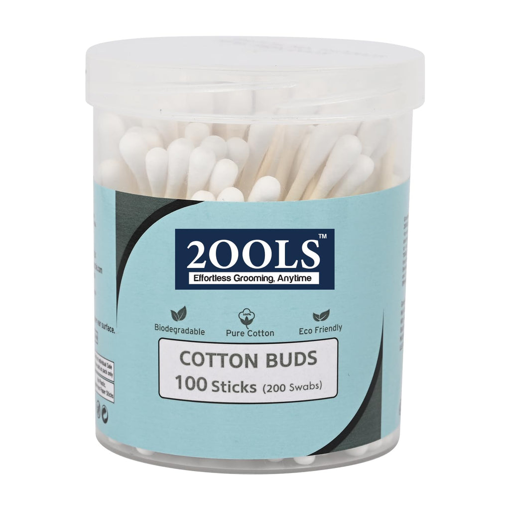 2ools Cotton Buds, Gentle Cotton Swabs for Personal Hygiene and Beauty - 100 Sticks (200 Swabs) (TSCS8001)