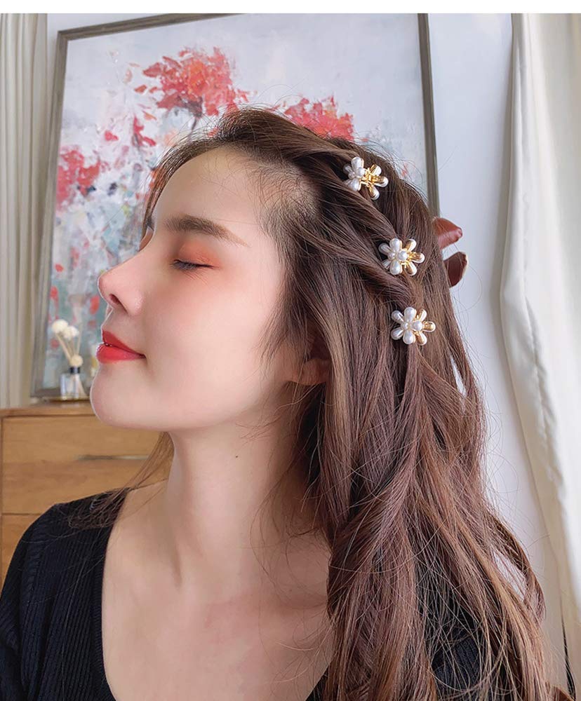 ANNACREATIONS 10 Pcs Korean Style Gold Metal Pearl Geometric Stone Lock Hair Pins Hair Clip Hair Accessories Jewellery for Women and Girls