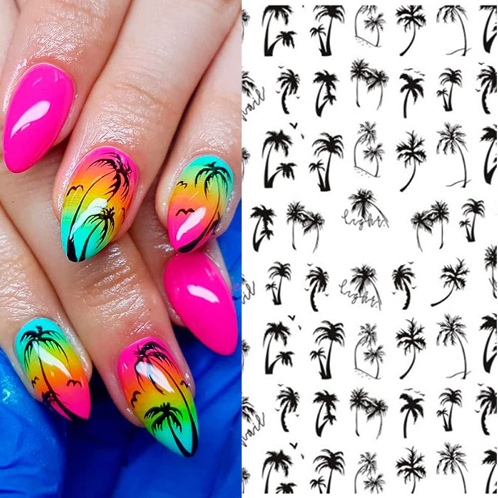 2pcs Nail Tropical Style Palm Summer Tree 3D Nail Stickers self-Adhesive Coconut Tree Manicure DIY Beauty Black Palm Stickers 3D Nail Decor Decal 2025 Beach Nail Decals