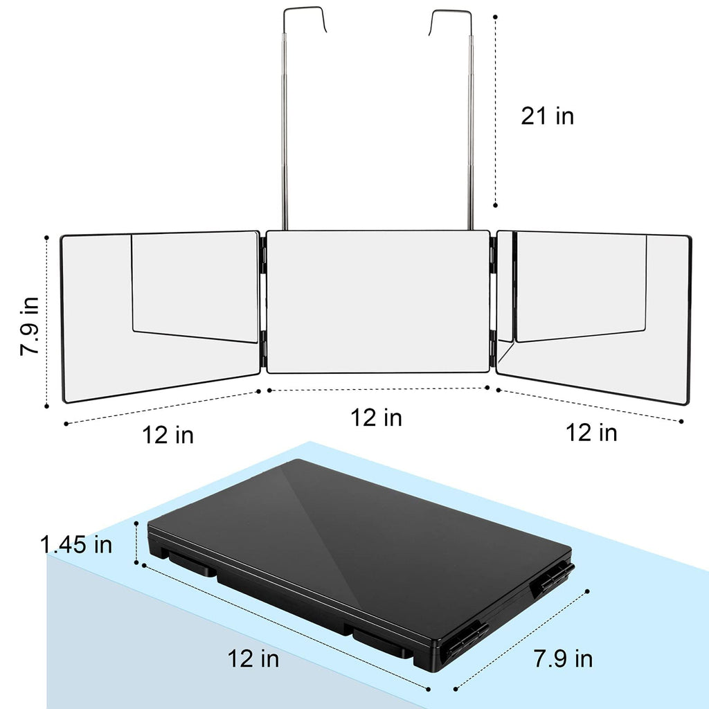 3 Way Mirror for Self Hair Cutting System,360 Haircuts Mirror Men for Barber to Use Tools ,to See The Back of Head ,with Portable Height Adjustable Telescoping Hooks Tri Fold Mirror
