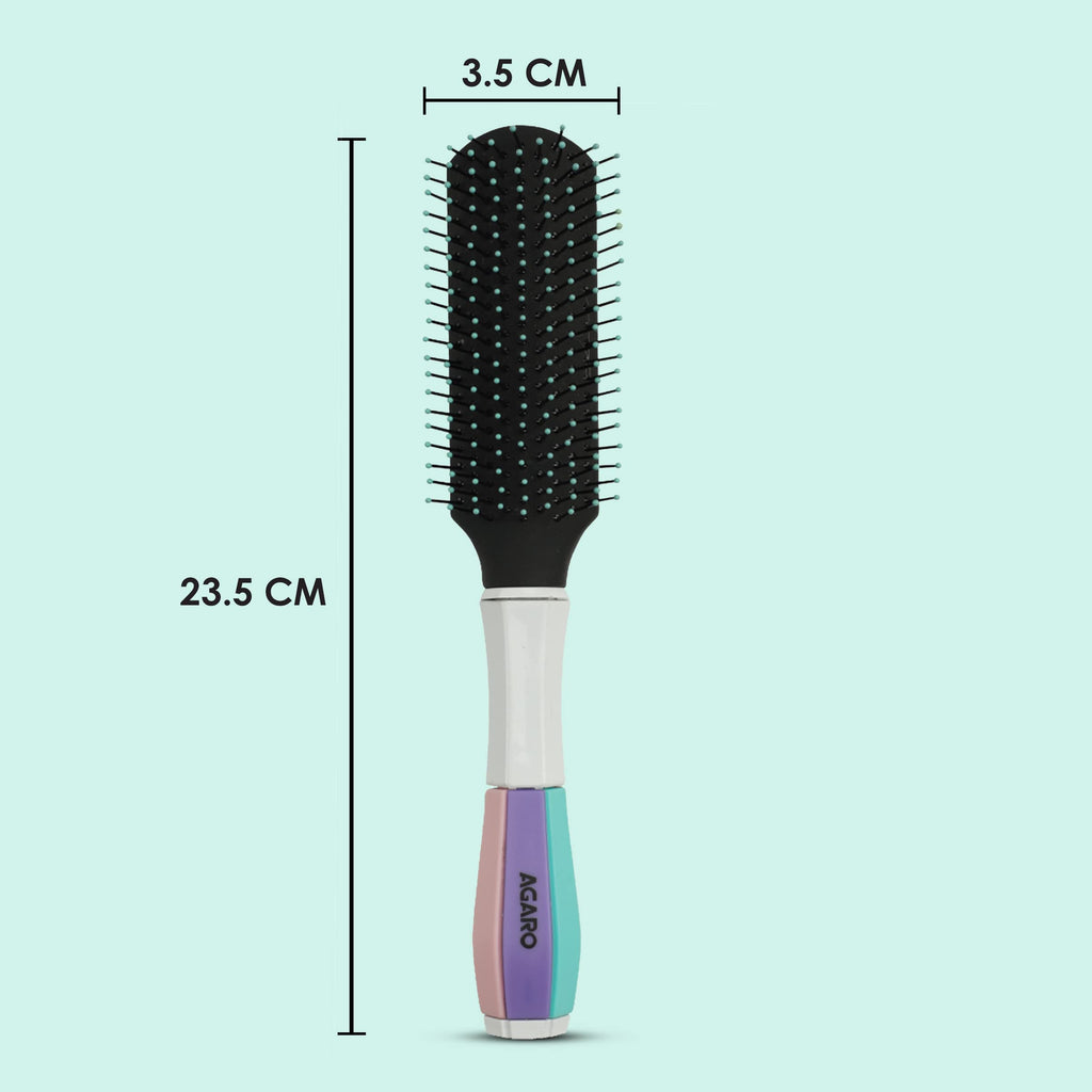 AGARO Classic Flat Hair Brush with Strong & flexible nylon bristles, having Anti-static ball tips, For Grooming, Volumising & Back Brushing, ideal for Men & Women, Cyan