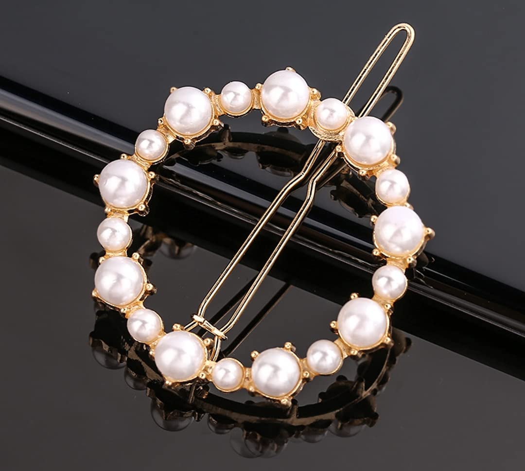 ANNACREATIONS 6 Pcs Korean Style Gold Metal Pearl Geometric Stone Lock Hair Pins Hair Clip Hair Accessories Jewellery for Women and Girls