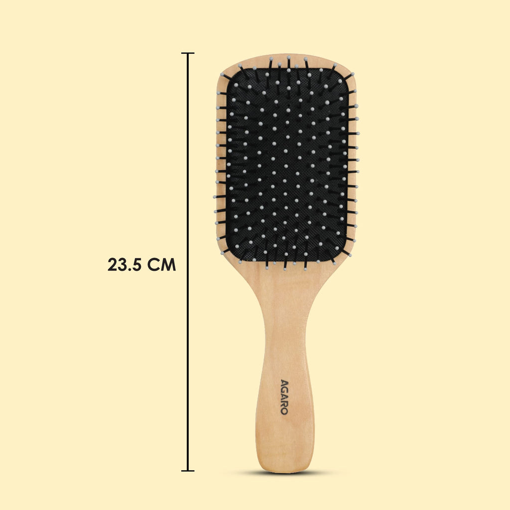 AGARO Wooden Paddle Hair Brush with Strong & flexible nylon bristles having Anti static ball tips, For Grooming, Straightening, Smoothing, Detangling Hair, ideal for Men, Women & Kids.