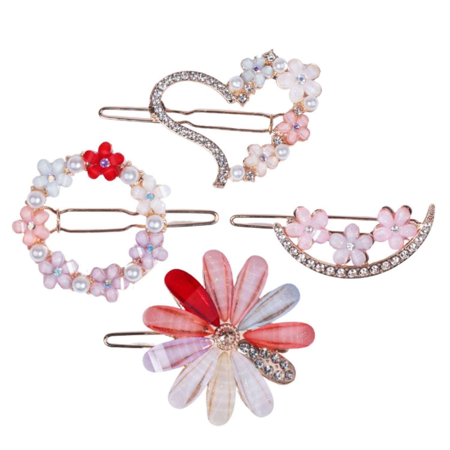 ANNACREATIONS 4 Pcs Korean Style Flower Metal Hair Lock Pin Clips, Hairpin for Women and Girls