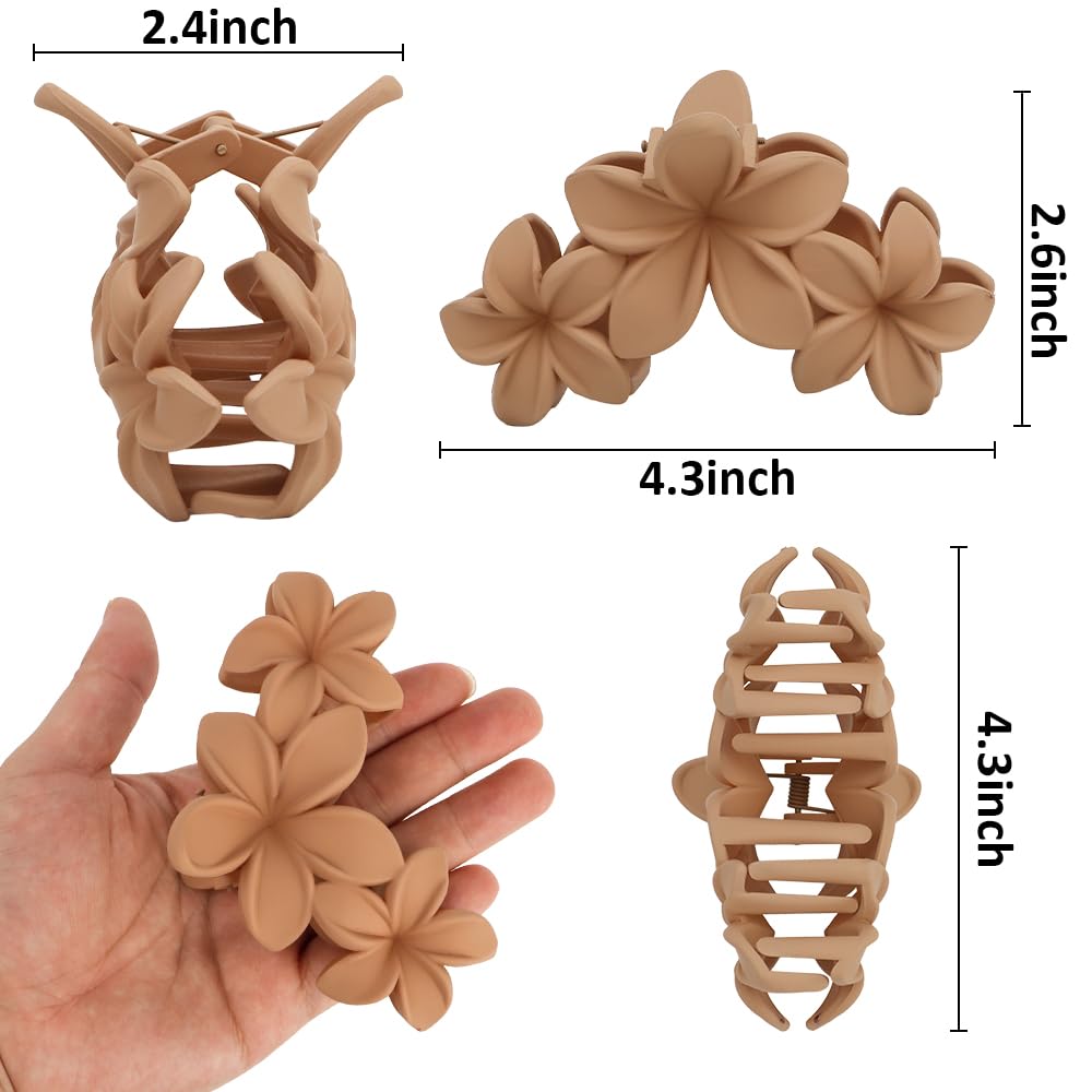 Ahoney 6PCS Flower Hair Clips for Women Strong Hold Nonslip, Big Flower Claw Clip for Thick Hair, Hawaiian Hibiscus Cute Hair Clips Beach Hair Accessories for Women Girls (Neutral)
