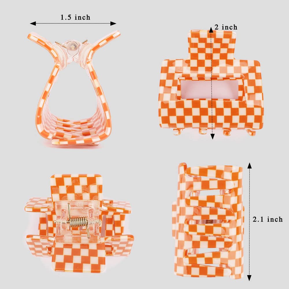 Ahoney 4 Pack Checkered Hair Claw Clips for Thin Hair Y2k Hair Accessories 2" Small Hair Clips for Thick Hair Cute Hair Clips for Women Girls