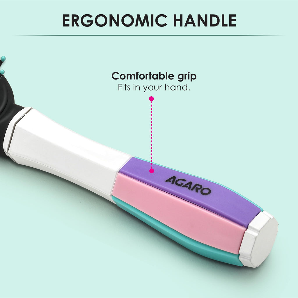 AGARO Classic Cushion Hair Brush with Strong & flexible nylon bristles, having Anti-static ball tips, for Grooming, Straightening, Detangling Hair, Ideal for Men & Women, Cyan