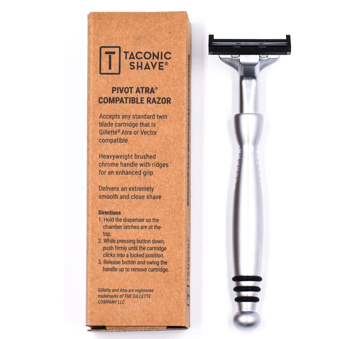 All Metal Heavyweight Chrome ATRA Compatible Twin Blade Razor & 10 Personna Pivot Plus Blades