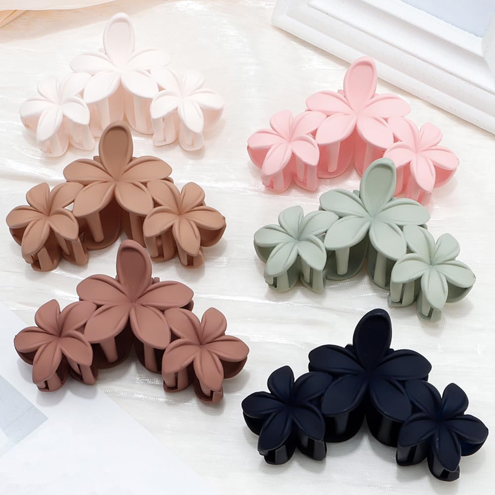 Ahoney 6PCS Flower Hair Clips for Women Strong Hold Nonslip, Big Flower Claw Clip for Thick Hair, Hawaiian Hibiscus Cute Hair Clips Beach Hair Accessories for Women Girls (Neutral)