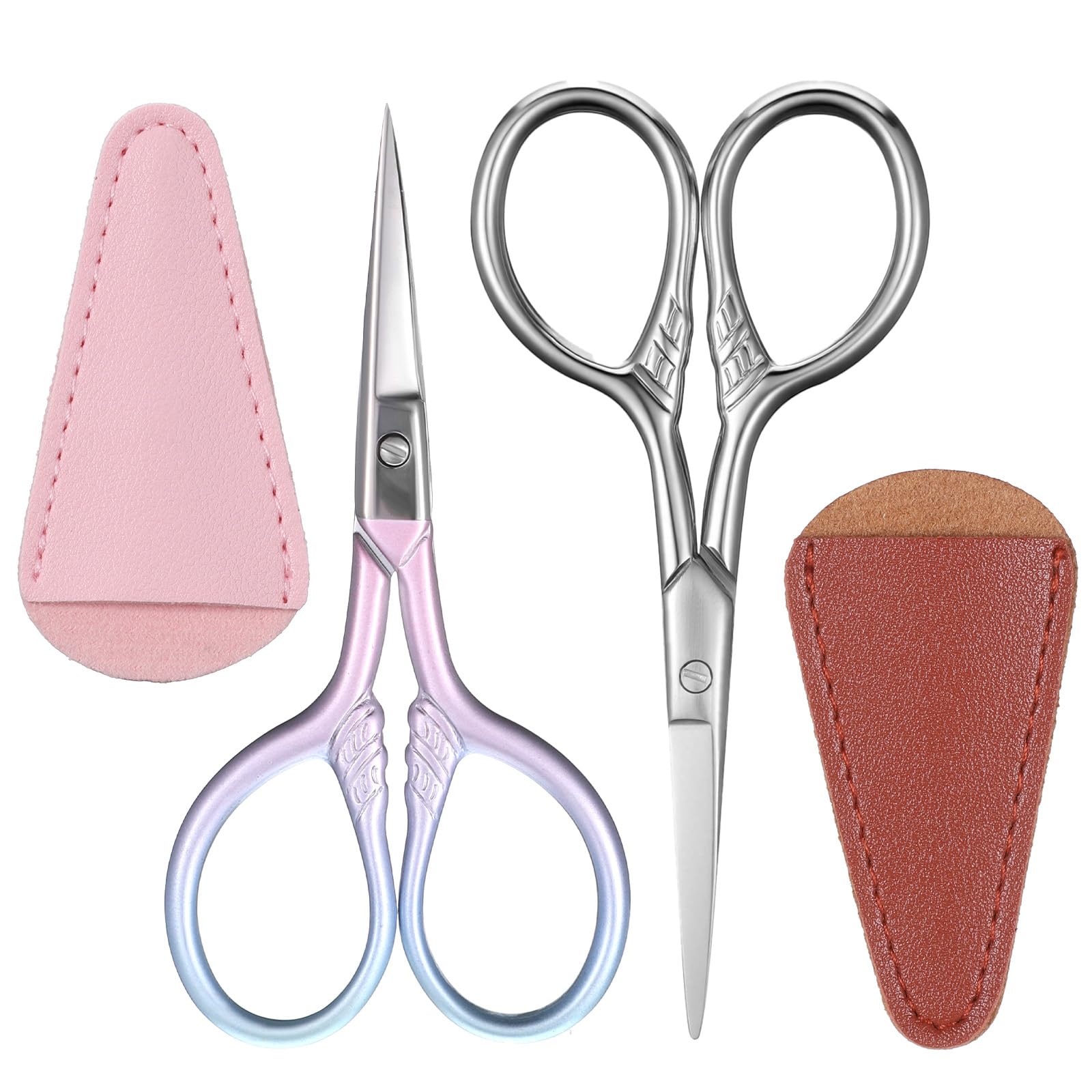 2 Pcs Eyebrow Scissors for Women 3.5 Inch Small Scissors Beauty Mini Scissor Cosmetic Lash Scissor for Facial Hair Eyebrows Nose Beard, Stainless Steel Straight Tip