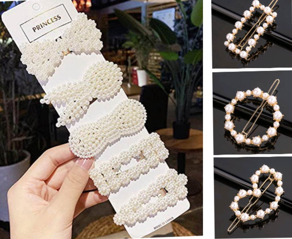 ANNACREATIONS 8 Pcs Korean Fashion Style Pearl Metal Hair clips Tic Tac Hair Barrettes Set Hairpin Hair Clip, Lock Pin Jewelry Hair Accessories For Women's And Girls, White