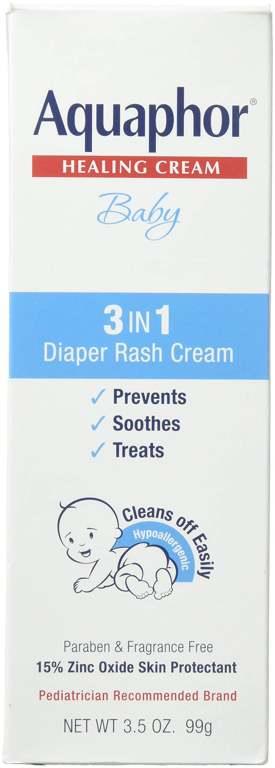 Aquaphor Baby Diaper Rash Cream, 3-in-1 Diaper Rash Relief, 3.5 Oz Tube