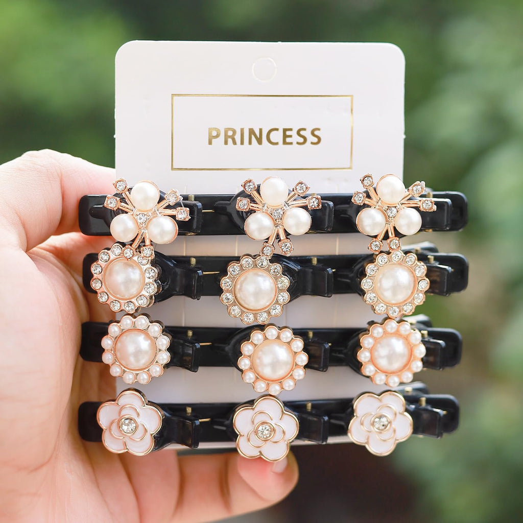 ANNA CREATIONS 4 Pcs Braided Hair Clip, Sparkling Crystal Stone Braided Hair Clips, Fashion Hair Accessories for Women & Girls Hair Bands with Rhinestone and Pearl, Stylish Clip Barrettes