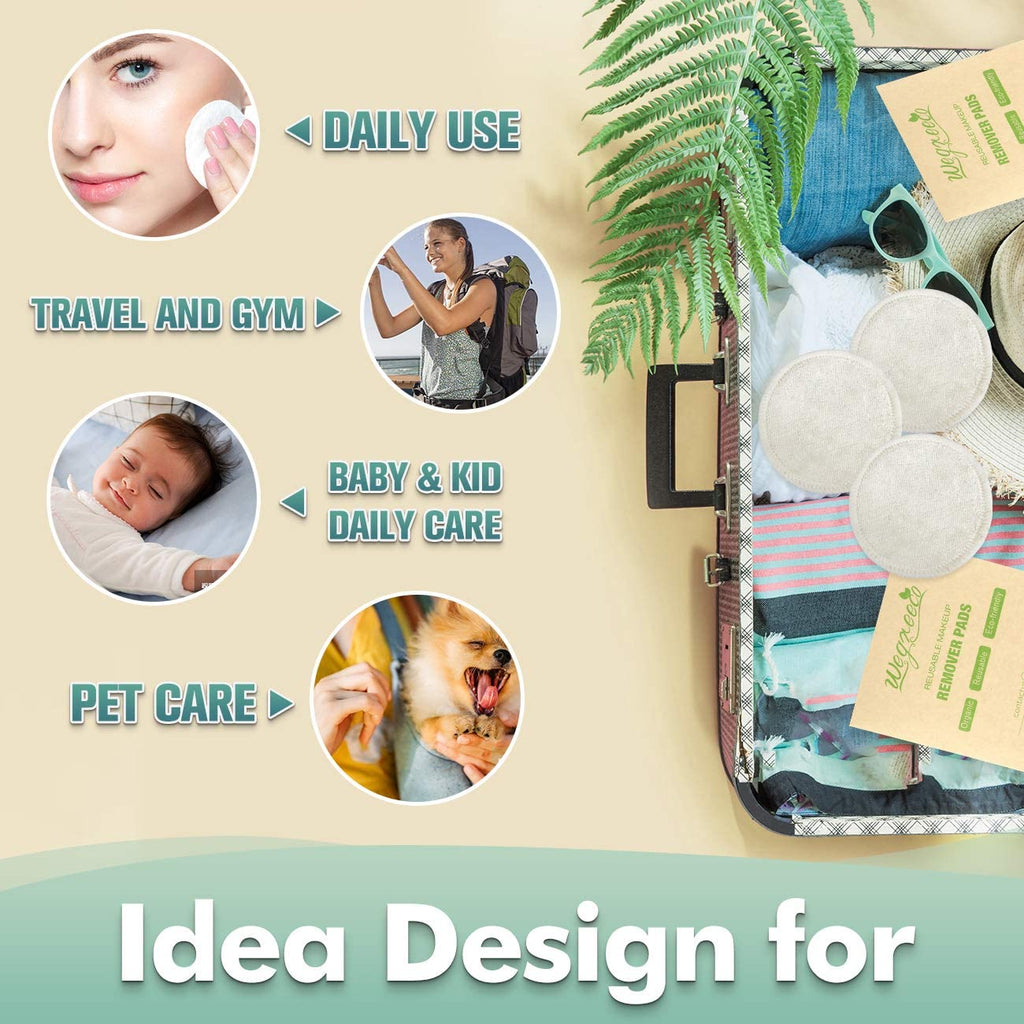 16 Pack Wegreeco Bamboo Makeup Remover Pads with Laundry Bag - Chemical free, Reusable Soft Facial and Skin Care Wash Cloth Pads(Bamboo Velour, Bright Color)