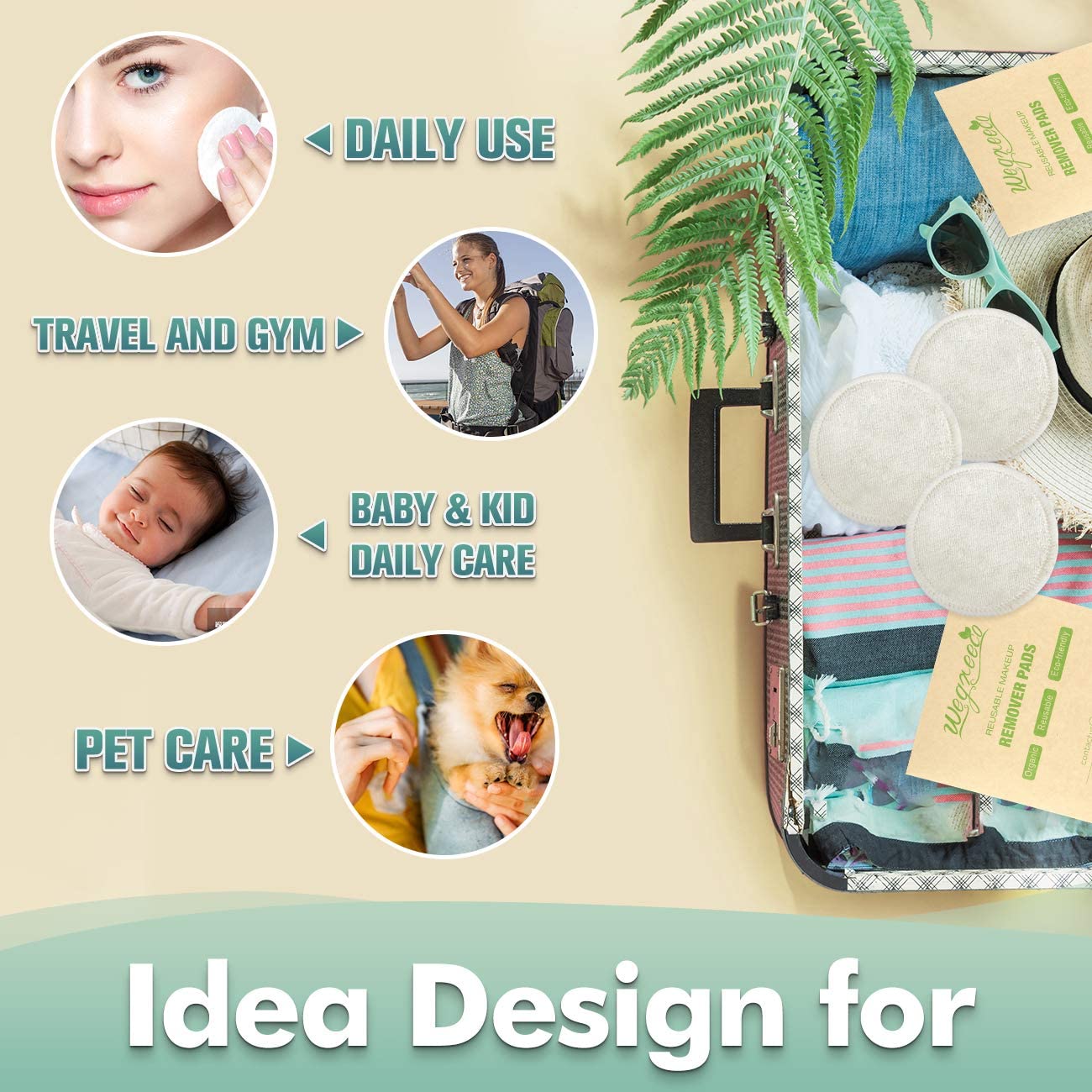 16 Pack Wegreeco Bamboo Makeup Remover Pads with Laundry Bag - Chemical free, Reusable Soft Facial and Skin Care Wash Cloth Pads(Bamboo Velour, Bright Color)