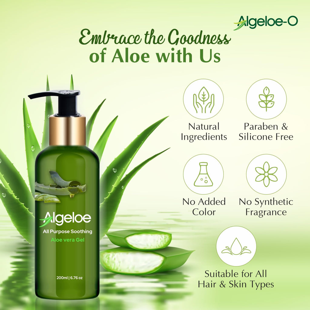 Algeloe Aloe Vera Gel | Your Ultimate Soothing Solution for Skin and Hair | Glowing & Radiant Skin - 200ml