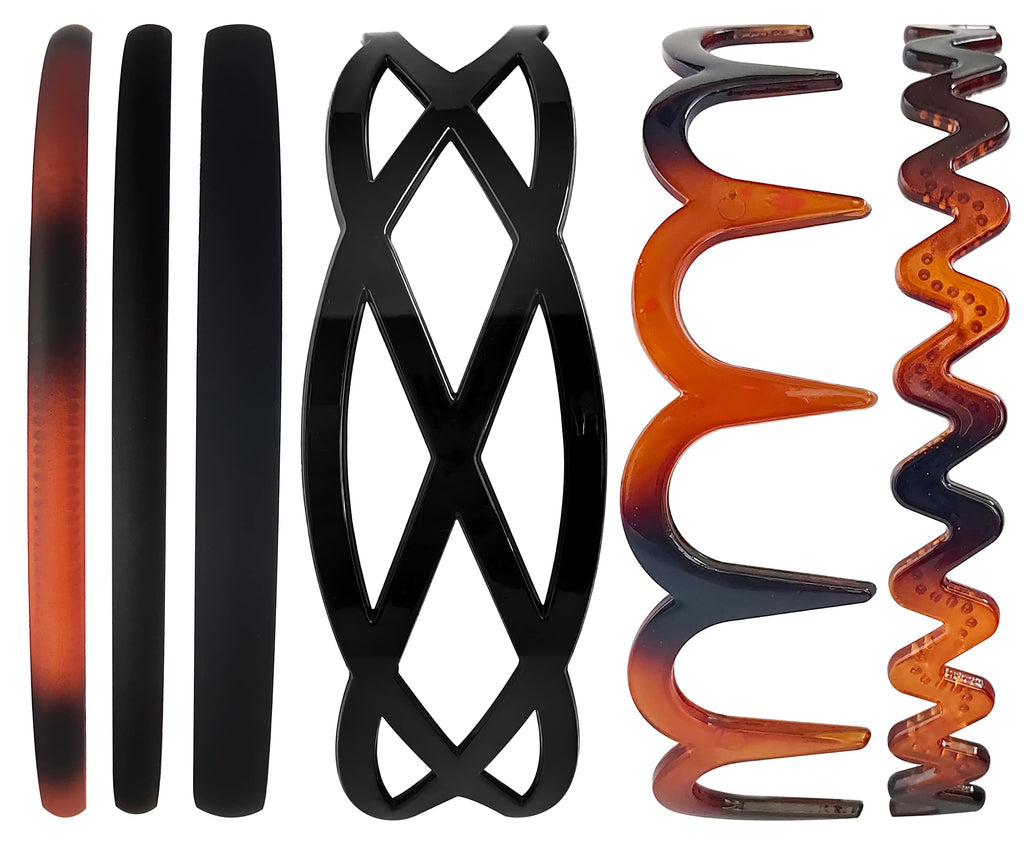 ANNA CREATIONS® 6 PCS Hair Accessories Korean Style shell & black Plastic Hairband Headband combo set for Girls and Woman